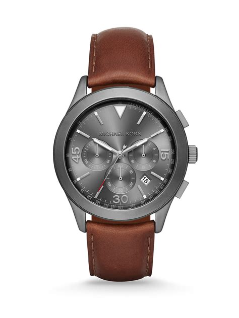 michael kors gareth gunmetal-tone leather-band watch